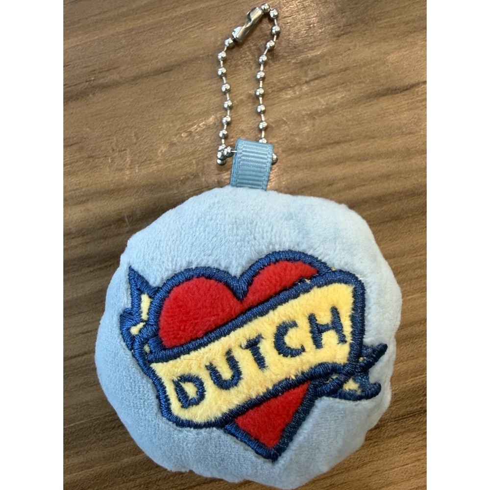 Dutch Bros Heart Plush Keychain Blue Heart Embroidered Mini Bag Charm Ball Chain
